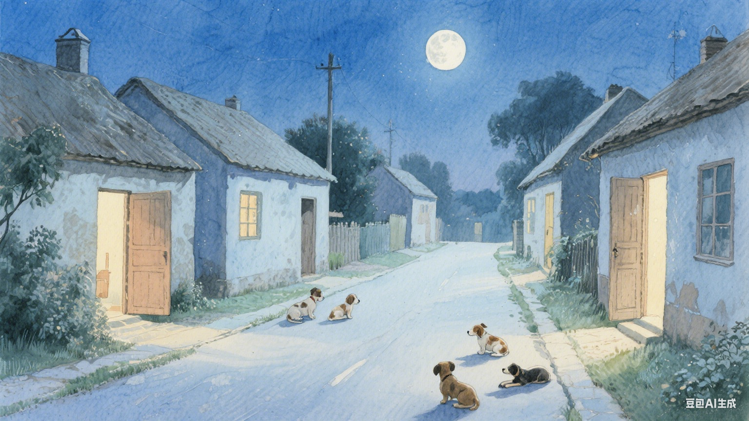 村里的夜，门都敞着